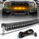 [Curved] [White & Amber Strobe] 20 inch LED Light Bar, Single Row Slim LED Bar for ATV UTV Car Truck Off-Road, Driving Beam + Flashing Chase Light with Wiring Harness