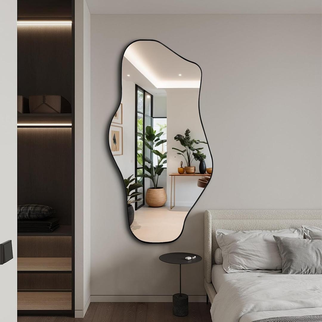 Irregular Wall Mirror, 47"x25" Asymmetrical Aesthetic Mirror with Metal Frame, Modern Organic Mirrors for Living Room Bathroom Bedroom Hallway Entryway, Horizontal or Vertical Hanging