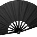 QIRMIZI Large Folding Hand Rave Fan - Nylon Cloth Fans-Vintage Retro Fans for Chinese Japanese Kung Fu, Tai Chi, Dance, Music Festivals, Parties, and Decorations,Black