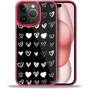 Compatible with iPhone 14 Pro Max Case,Black Heart for Woman Men Full Body Protective Cover Shockproof Slim Dopamine Designed Case for iPhone 14 Pro Max 6.7 in -Red