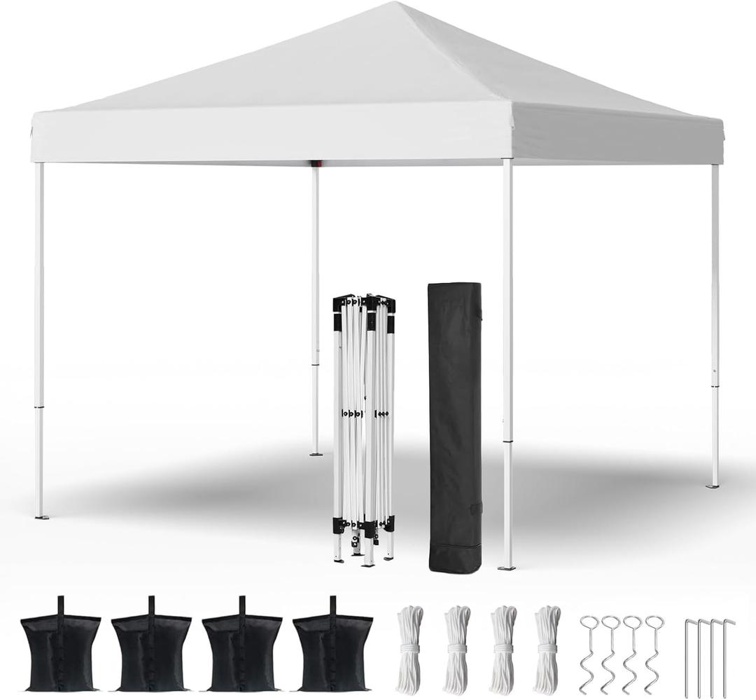 Shades 10x10 Pop Up Canopy, Heavy Duty Beach Tent with Carrying Bag for Easy Moving, Sun Shelter for Parties, Events, Camping, Outdoor Gazebo with 420D PU Coated Waterproof White Fabric
