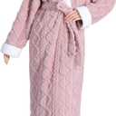 Hooded Robes for Women Long,Sherpa Trim Fleece Bathrobes With Hood Long Plush Soft Warm Winter Robes for Women (L)