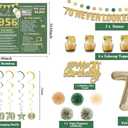 Crenics Green and Gold 70th Birthday Decorations for Men Women - Back in 1956 Backdrop, Banner, Paper Pom Poms, Hanging Swirls, Cake Topper and Balloons for 70 Birthday Party Supplies