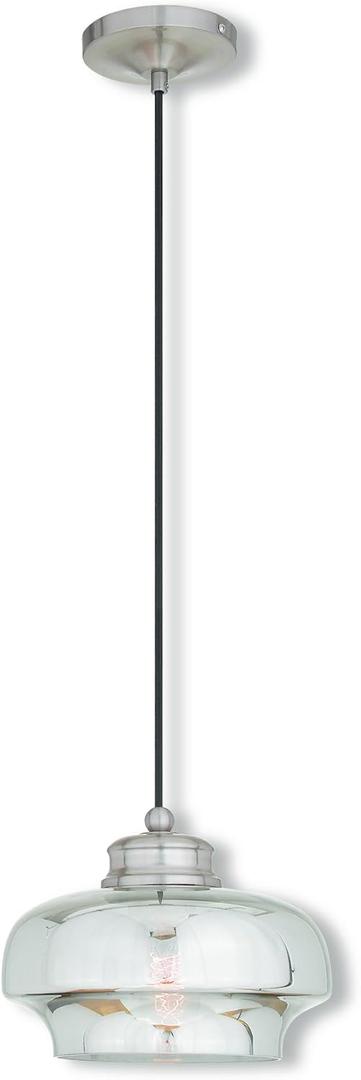 Livex Lighting 40607-91 Contemporary Modern One Light Art Glass Mini Pendants Collection in Pwt, Nckl, B/S, Slvr. Finish, Brushed Nickel