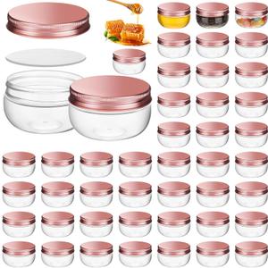 Suclain 50 Pcs 3 oz Canning Jars Mini Mason Jars with Lids Clear Small Canning Containers for Wedding Favors DIY Crafts Shower Favors Herb Jelly,Jams,Spice,for Kitchen Storage(Rose Gold)