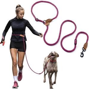 Mile High Life Hands Free Dog Leash, Crossbody Waist Leash with Genuine Leather Connection, Multifunctional Adjustable Slip Lead for Dog Walking Running (Hot Pink, 8FT)