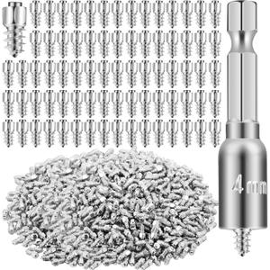 800pcs 4x9mm Carbide Screw Tire Studs Anti Slip Snow Tire Studs Wheel Tyre Anti Ice Snow Spikes for SUV/Tractor/ATV/UTV/Motorcycle, with Installation Tool (Silver)