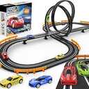 Slot-Car-Race-Track-Sets for Boys Kids, Battery or Electric Race Car Track with 4 High-Speed Slot Cars, Dual Racing Game 2 Hand Controllers Circular Overpass Track, Toys Gifts for 6-8 8-12 Boys Girls