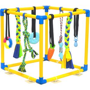Puppy Play Gym with 8 Hanging Toys for Teething &Chewing, Interactive Activity Center for Small Dogs to Relieve Boredom & Anxiety, Indoor Enrichment Toys to Keep Them Busy (Square)