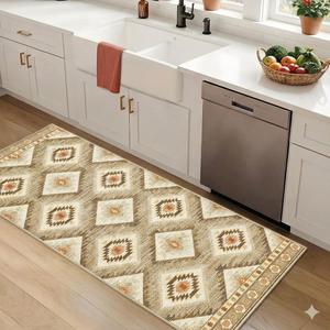 Area Rug 2x5 Rug Machine Washable Non-Slip Low Pile Print Pattern Western Rug for Living Room Bedroom Entryway Tribal Series-Cream/Camel