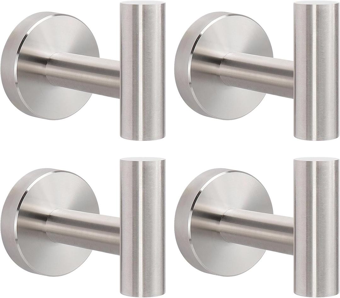 Livabber Bathroom Towel Hooks, 304 Stainless Steel Robe Shower Hooks Wall Mounted, Heavy Duty Towel Hangers for Bathroom Kitchen Bedroom (4 Pack, Brushed Nickel)