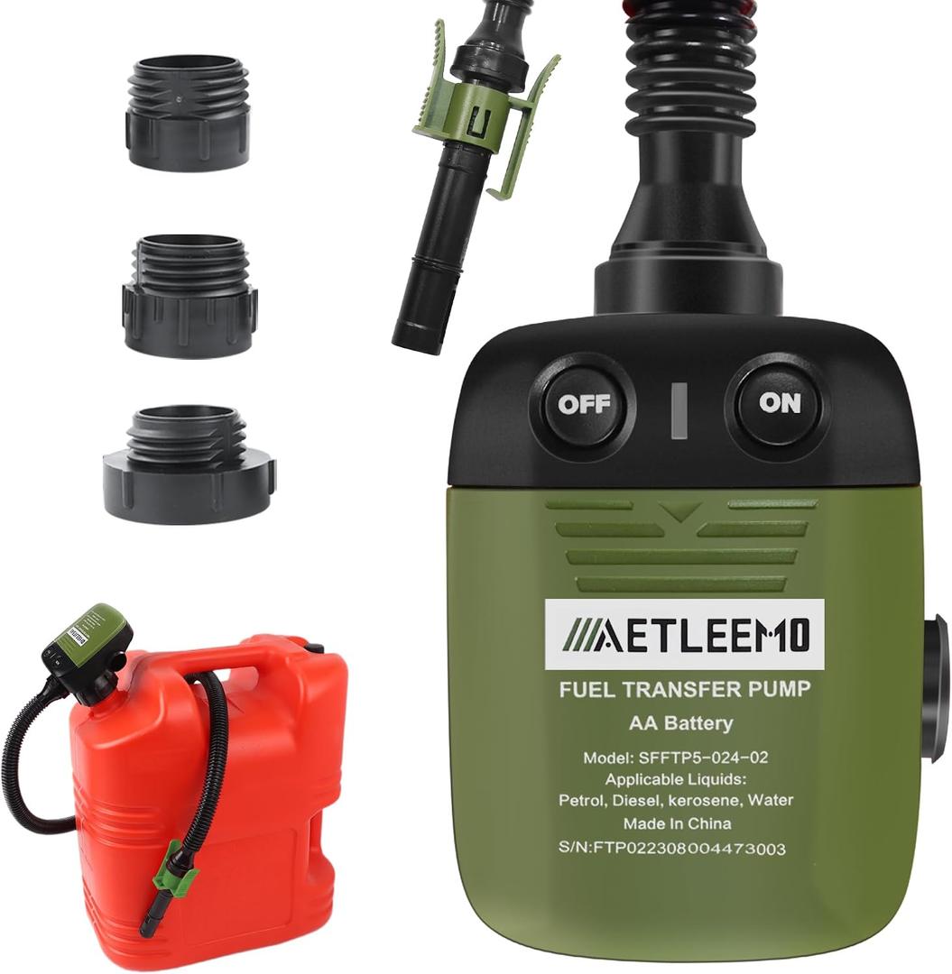 Automatic Fuel Transfer Pump with Auto-Stop, 47" Extra-Long Hose 2.4 GPM, Battery-Powered Gas Can Pump, 3 Tank Adapters for Gasoline Diesel Engine Oil