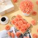 Thiccywoov 200 Pcs Flowers Long Stem Artificial Rose Bulk, 3.2 Inches Silk Rose Head Flowers Faux for Wedding Bridal Bouquet Independence Day Home Floral DIY Centerpieces Party Decoration(Peach)