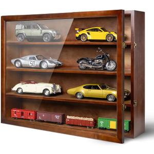 1/18 Scale Diecast Display Case - Wall Mount Clear Model Car Display Case Model Cars Storage Cabinet Rack with Acrylic Door (Cherry, 8 Cars)