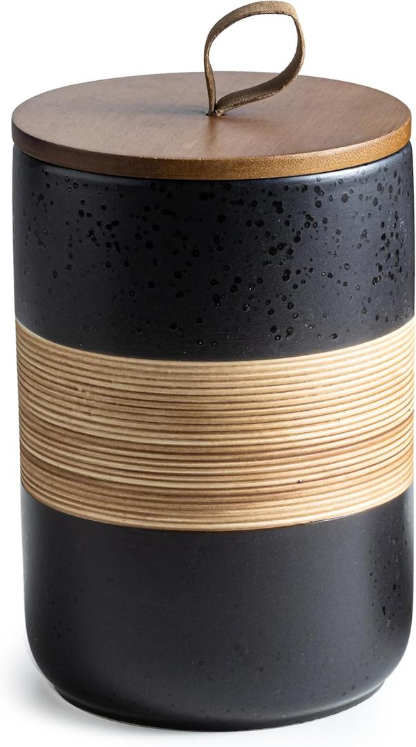 Large Storage Containers with Lids, Ceramic Coffee Container Kitchen Food Storage Jars for Spice Sugar Tea Bag, Stackable Decorative Jars for Counter, Black & 61oz (60 Ounces)