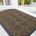 OLANLY Indoor Outdoor Mat, Sturdy Natural Rubber Floor Mat, Non Slip Low Profile Waterproof Doormat, and Stain Front Door Mats, Easy Clean Patio Entrance Mat, 36''x24'', Brown