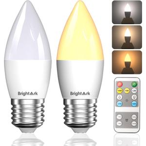 E26 LED Light Bulbs with Remote Control, 400LM 4W Stepless Dimmable 3000K-4000K-6000K Light with Timer & Memory Function, 40W Equivalente Light Bulb for Living Room, Bedroom,2 Bulb& 1 Remote