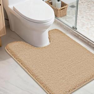 COSY HOMEER Toilet Rugs U-Shaped 24"x20",Soft Absorbent Bath Mat with Non-Slip TPR Backing, Machine Washable Shaggy Bath Rug for Toilet,Beige