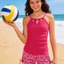 Girls Swimsuit Cutout Bathing Suit Two Piece Swimsuits for Teen Girls Tankini Swimwear Set High Waisted, 11-15 Years, Pink
