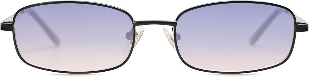 SOJOS Small Y2k Narrow Rectangle Sunglasses Womens Mens Retro 80s 90s Skinny Sunnies SJ1187 (Matt Black/Pink Gradien Purple)