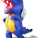 Inflatable T-Rex Costume for Adult, Blow-Up Dinosaur Suit for Halloween Christmas Birthday Party 150-190cm (Blue)