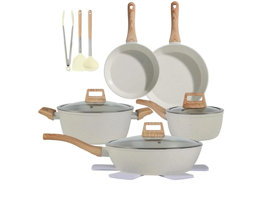 Ceramic Cookware Sets 15PCS Pots and Pans Set Non Stick (white15)