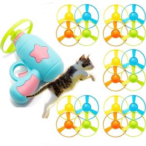 Cat Fetch Toys, Interactive Flying Cat Toy with 20 Flying Propellers, Dog Cat Pet Tracks Chasing Toy for Indoor,Outdoor Cats (Blue)