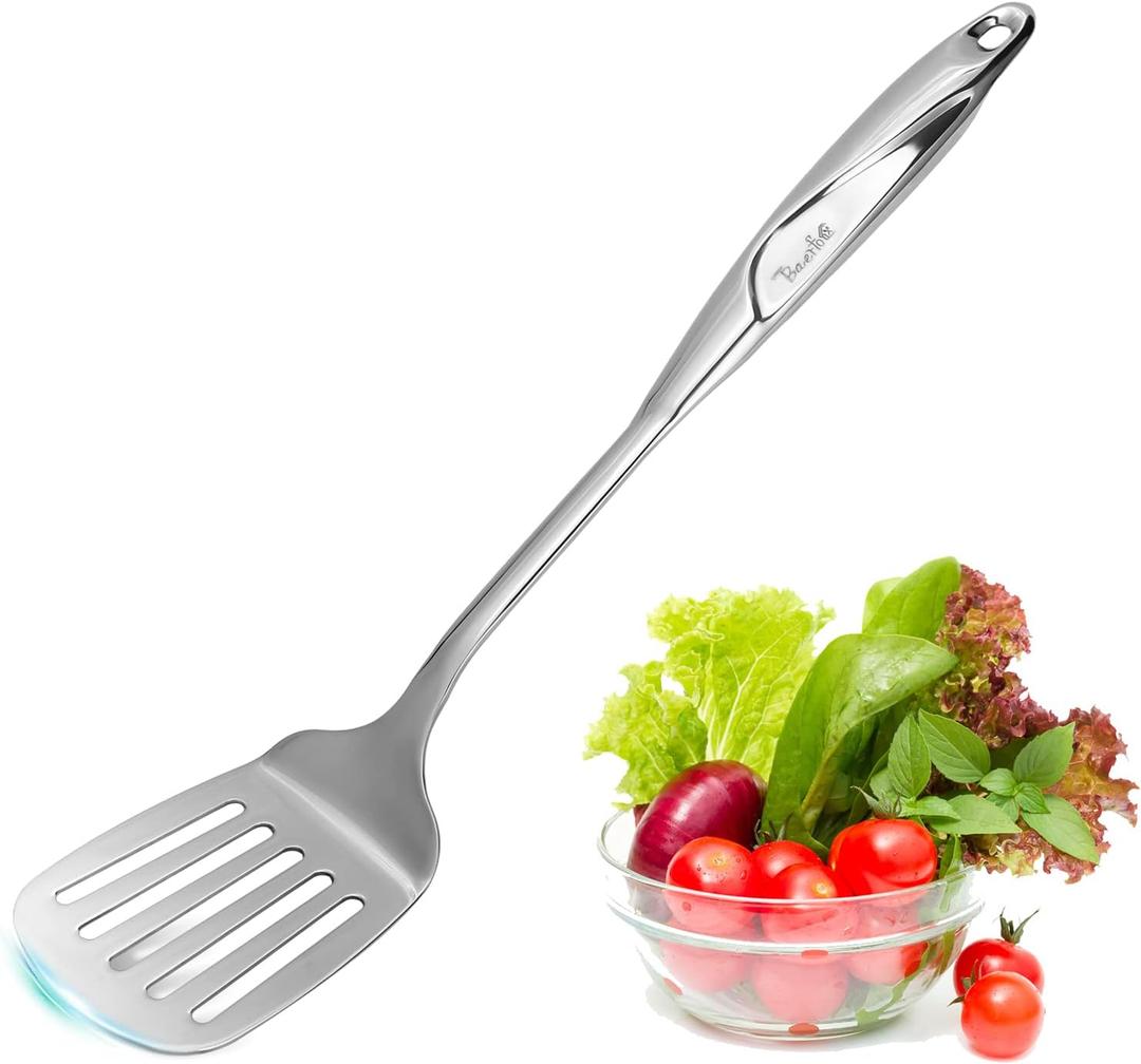 2 x Spatula, Metal Spatula for Kitchen, Stainless Steel Slotted Turner, Hollow Handle Heat-Resistant Design, Ergonomic Dual-Handed Grip, Gift for Family