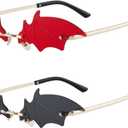 2-Pack Bats Sunglasses Rimless Sunglasses for Women Men Party Carnival Prom Halloween Glasses Eyewear (Bat, Red + Black)