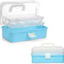 3-Layer Multipurpose Craft Organizers and Storage, Storage Box, Folding Tool Box, Portable Tackle Box, Folding Art & Craft Case, for Medicine, Tool, Sewing Organizer (Blue)
