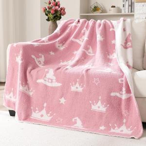 Witch Hat and Pink Crown Blanket for Girls 50 x 60 Inch Reversible Witch Theme Throw Blanket Fun Team Gifts for Christmas Halloween Thanksgiving Gift Decoration