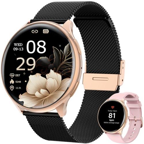 SLOKSFil Smart Watches for Women, 1.39" Fitness Tracker with Heart Rate, SpO2, Blood Pressure, Sleep Monitor, Make & Answer Calls, 110+ Sport Modes, Compatible with iPhone & Android (Black Gold)
