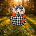 2 Pcs Black and White Fall Decor - Stacked Pumpkins Decor Metal Fall Yard Stakes Welcome Autumn Yard Sign for Home Decorations 30.7×14.2 Inch