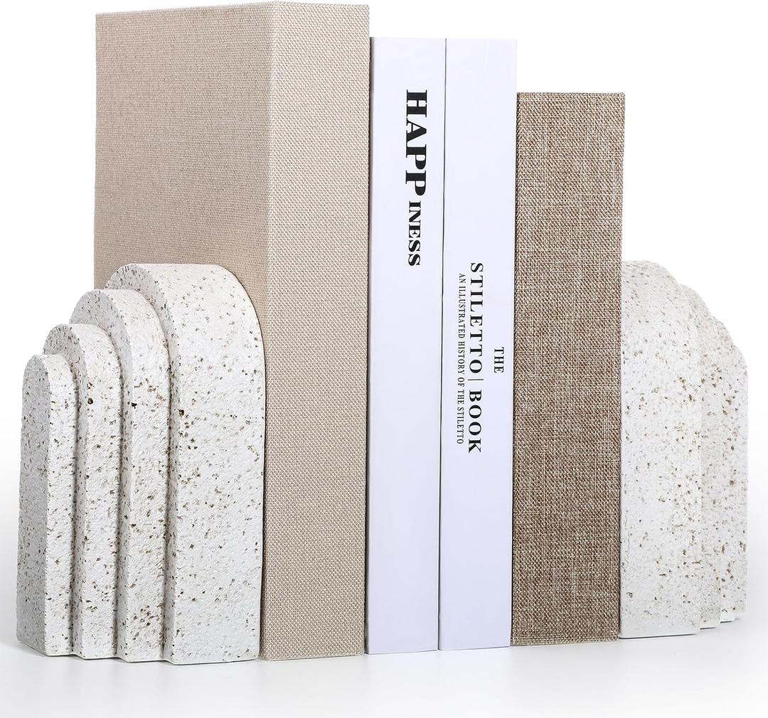 Heavy Duty Book Ends for Shelves, Decorative Book Stopper for Shelves, Resin Decor Bookends for Heavy Books, Modern Pleasing Layered Arch Design Aesthetic Bookend for Bookshelf, Home, Office