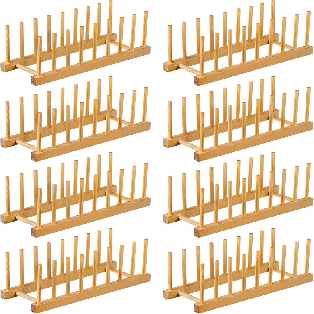Thenshop 8 Pcs Wooden Plate Rack Organizer for Cabinet, 8 Slots Plate Drying Rack, Dish Organizer Holder, Pot Lid Stand, for Bowl Cup Cutting Board Kitchen Storage