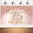 75th Birthday Banner Backdrop Decorations for Women, Rose Gold 75 Birthday Party Sign Supplies, Pink 75 Year Old Birthday Poster Background Photo Booth Props Decor
