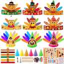 2 x Hiawbon 30PCS Thanksgiving Turkey Craft Kits, DIY Turkey Headbands Craft Kits, Thanksgiving Turkey Hats, Fall Decoration Supplies for Thanksgiving Home
