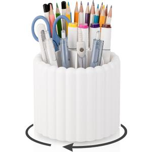 Anyoifax 360 Rotating Pen Holder 7 Slots Desk Organizer Removable Pencil Cup Plastic Art Supplies and Accessories Desktop Storage Box Caddy for Office, School, Home (White)