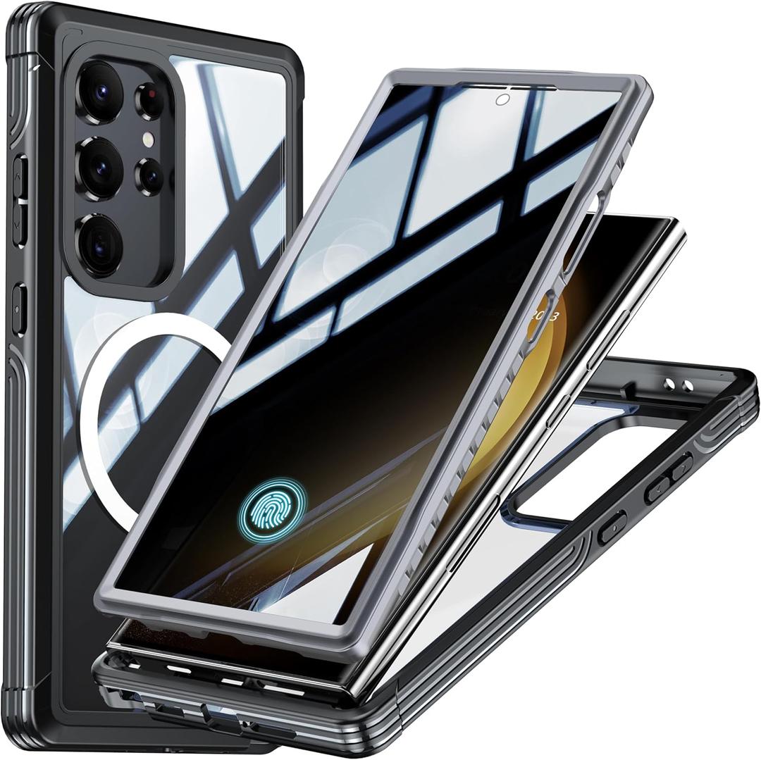 Magnetic Privacy Case for Samsung Galaxy S24 Ultra, Military Grade Protection, Fit for MagSafe, Anti Peep Privacy Screen Protector Soft Edge Full Camera Lens Protected Shockproof Anti Spy Phone Case (Black)