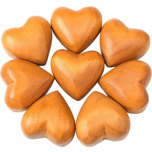 Kigeli 8 Pcs Handmade Wooden Hearts Olive 3D Love Crafts Pine Carved Heart Wood Decor for Wedding Birthday Anniversary Mother's Day Teacher Appreciation Gifts