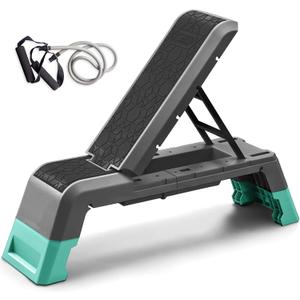 leikefitness Exercise Step Platform, Multifunctional Aerobic Deck with Cord and Adjustable Dumbbell & Weight Bench, Fitness Equipment for Workout Home Gym