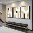 Large Framed Gold Abstract Geometric Wall Art for LIving Room, 3 Piece Modern Canvas Prints Paintings Artwork for Walls, Minimalist Black White Gold Pictures for Hallway Office Wall Decor 24x36 Inch, 24" W x 36" H x 3Pcs