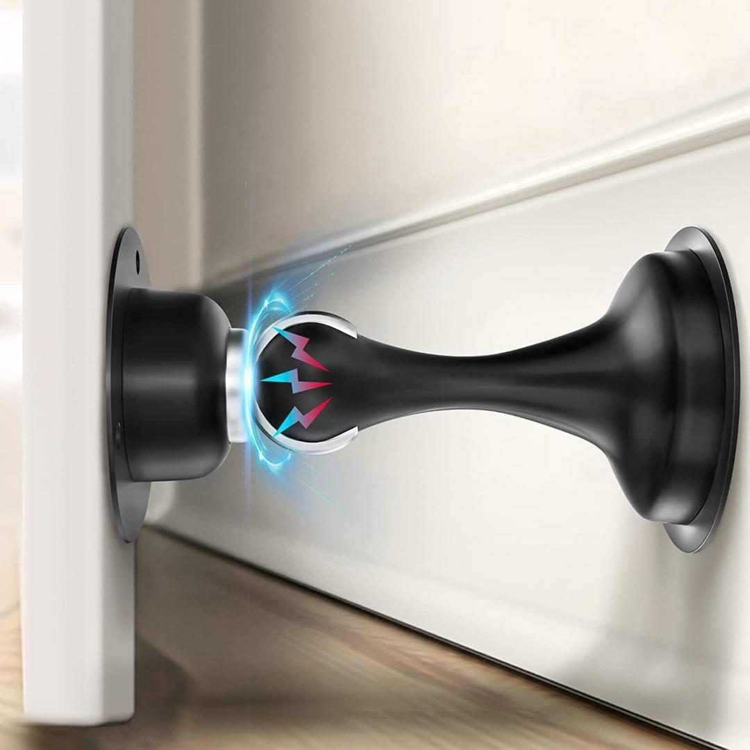 Door Stoppers Magnetic Door Catch - Stainless Steel Heavy Duty Door Holder Stops for Bottom Top of Door - Wall Floor Mounting No Drill 3D Adhesive & Screws Strong Magnet Keep Door Open 4 Pack