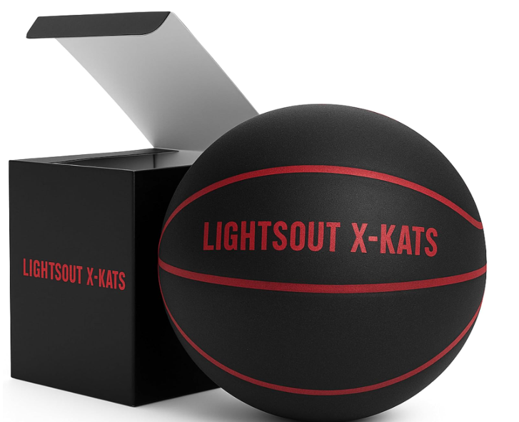 LIGHTSOUT Indoor Silent Basketball Size 7 (29.5") Quiet Basketballs Dribbling Indoor Very Sleek Black/red, Practicing at Home Indoor Basketball Foam No Noise Airless, No Scratch or Damage of Flooring