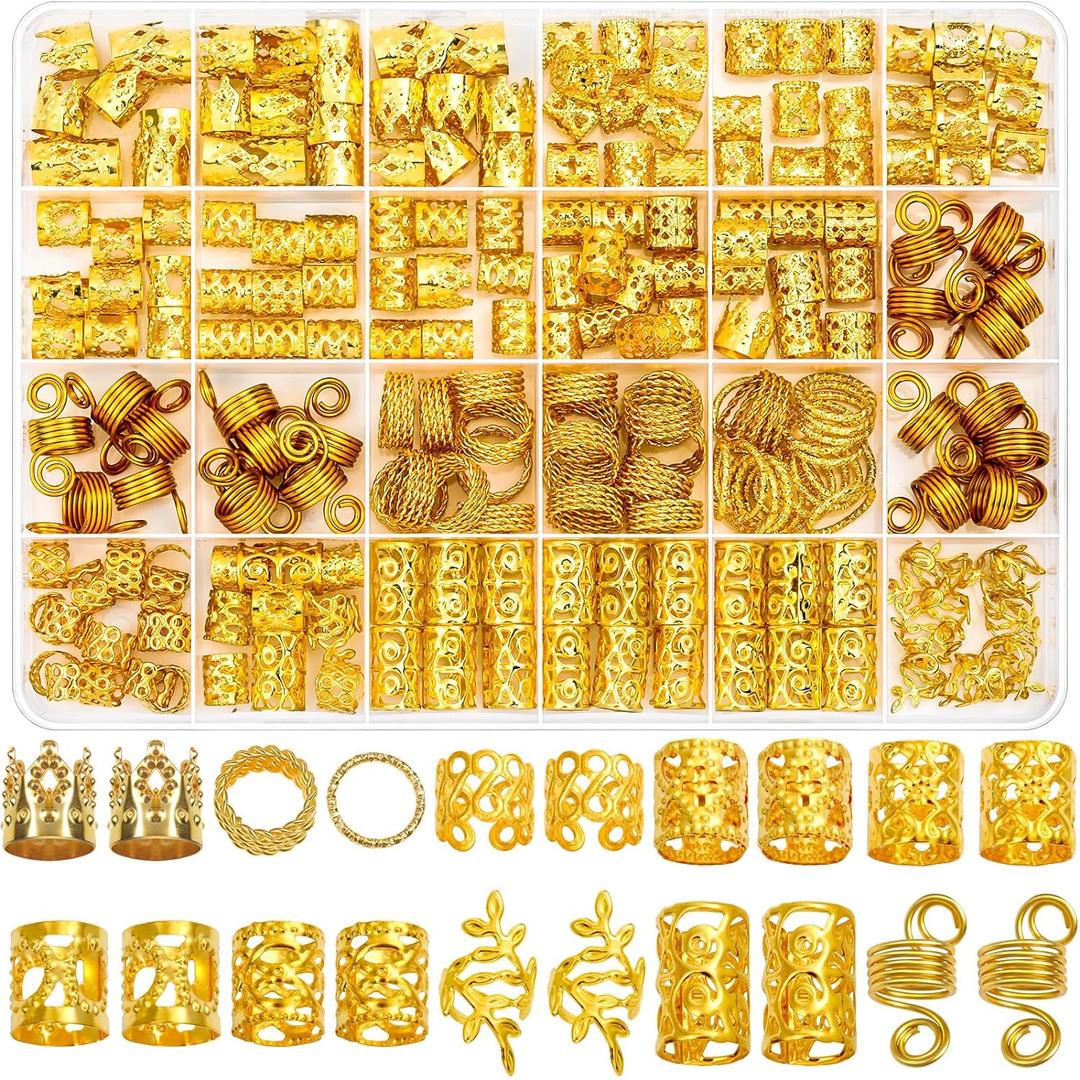 Lucomb 220 Pcs Gold Hair Jewelry for Braids, Loc Jewelry for Hair Dreadlock, Loc Charms for Women, Metal Gold Braids Rings Cuffs Clips for Dreadlock Accessories Clip Braids Extensions Decorations