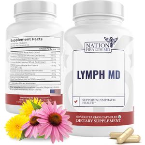 Lymph MD - Lymphatic Drainage Supplement - with Bromelain, Echinacea, Burdock Root, Dandelion, Rutin, Kelp & More - Lymph System Support for Women & Men - 60 Capsules (60 Count (Pack of 1)), EXP Date 08/2027