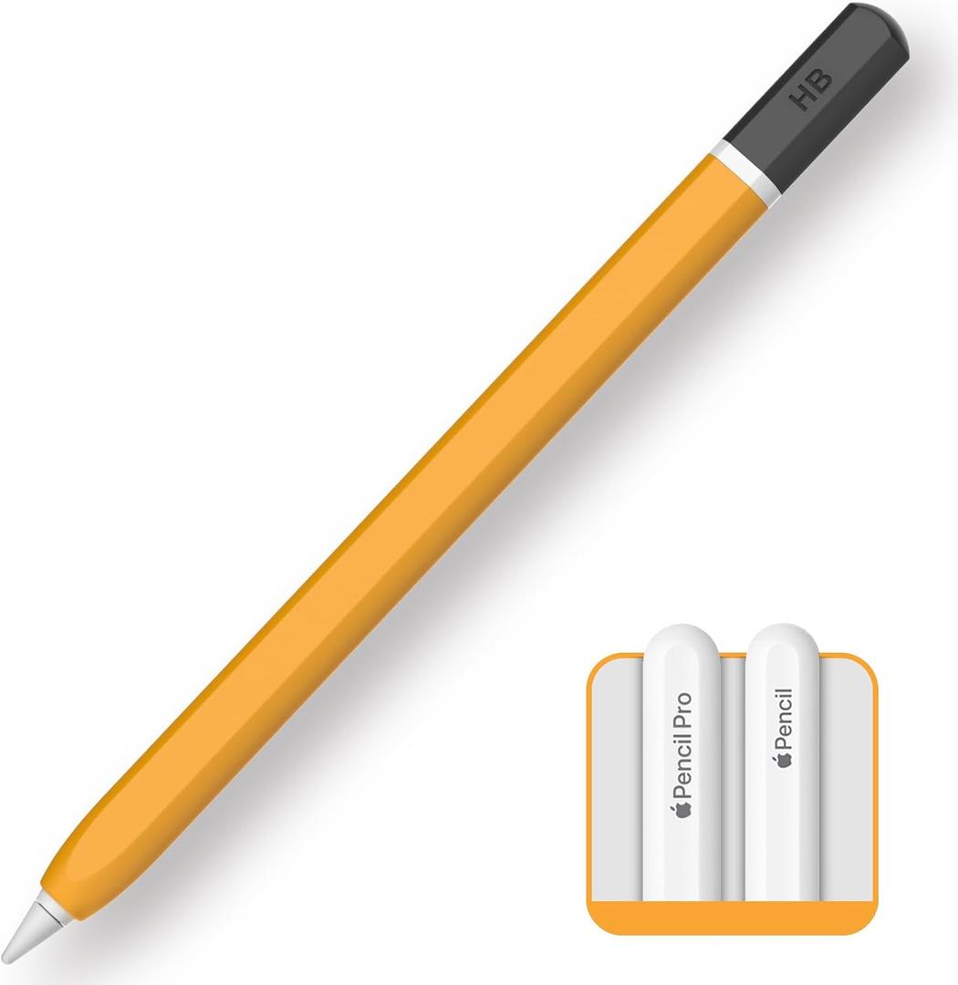 TRONWIN Apple Pencil Pro case,Classic Pencil Design Cover,Silicone Apple Pencil 2nd Generation case,Perfect Grip Apple Pencil Pro Sleeve (Yellow)