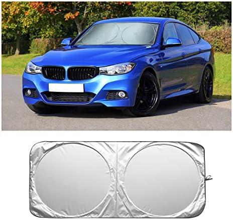 Foldable Car Windshield Sun Shade, Bonus Steering Wheel Sun Shield to Block UV Rays Keep Your Vehicle Cooler, Easy to Use Car Interior Accessories (Small)