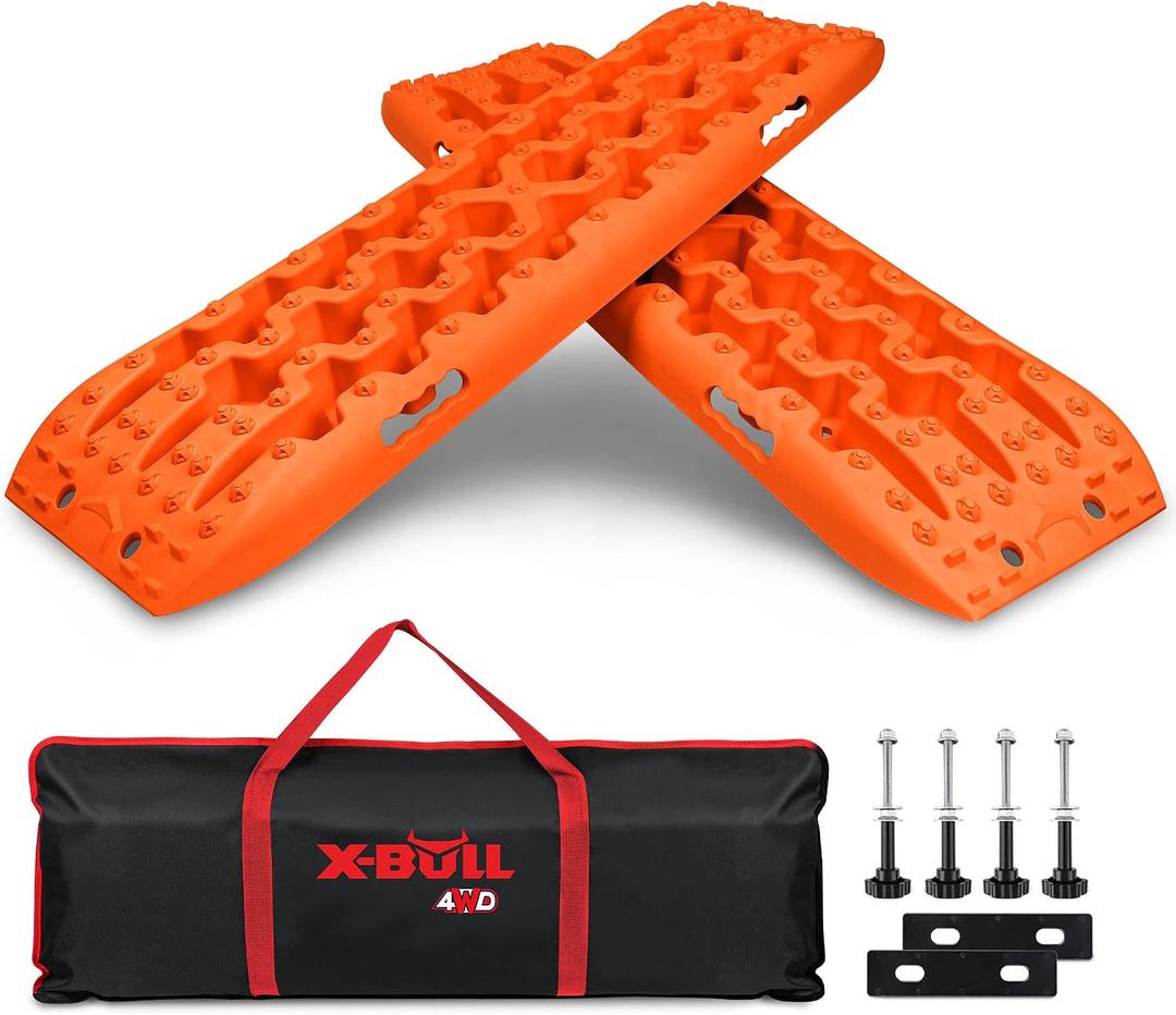 X-BULL New Recovery Traction Tracks Sand Mud Snow Track Tire Ladder 4WD (Orange, 3gen), Bag+hardware+tracks