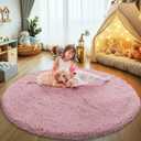 Fluffy Round Area Rugs for Bedroom,3'X3'Shag Circle Area Rugs for Living Room,Non Slip Fuzzy Plush Rug for Kids Room Boys Girls Room and Dorm Home Decor Rug (Blush)